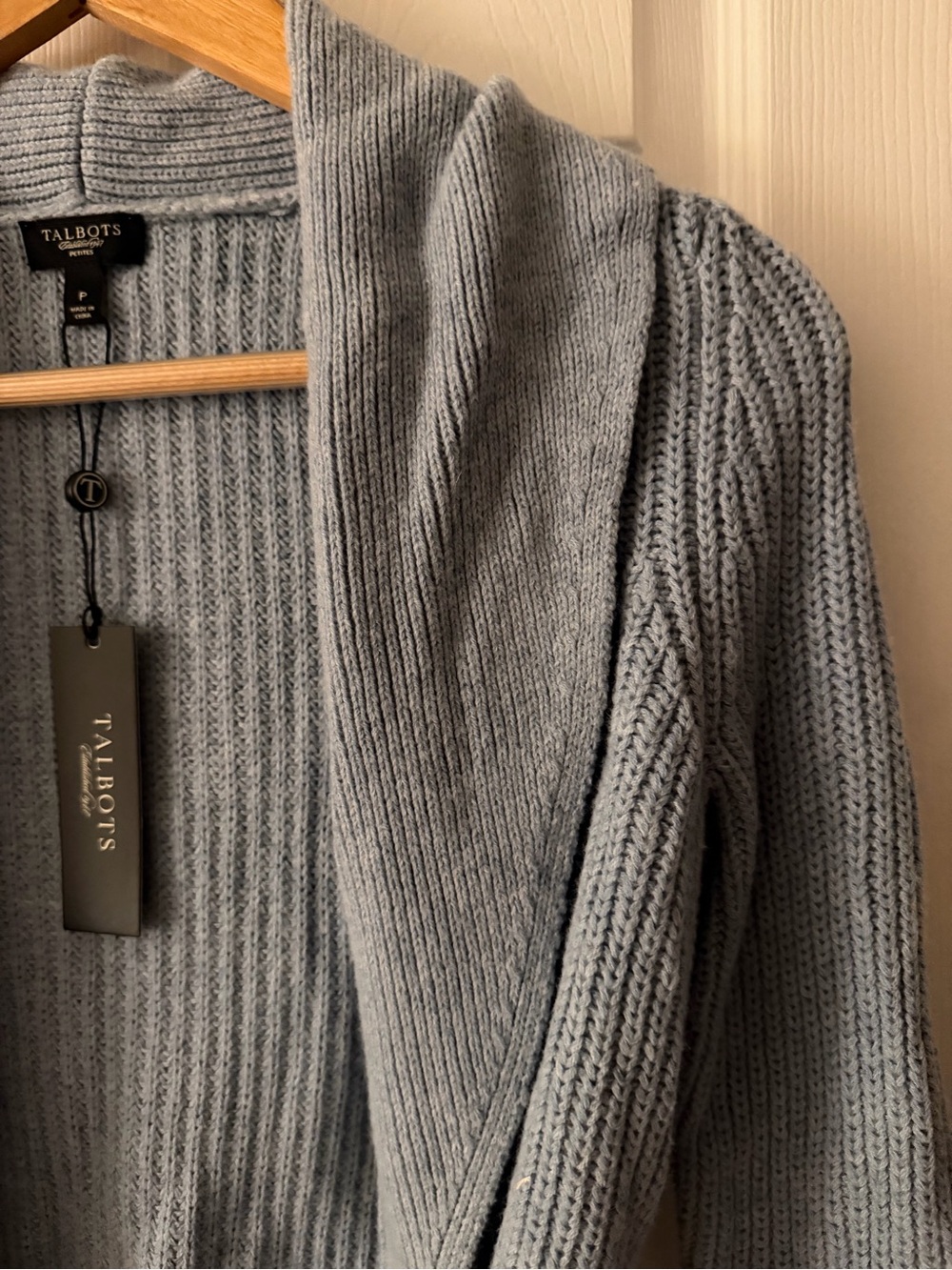 Talbots Pale Blue Hooded Belted Cardigan - Picture 2 of 8